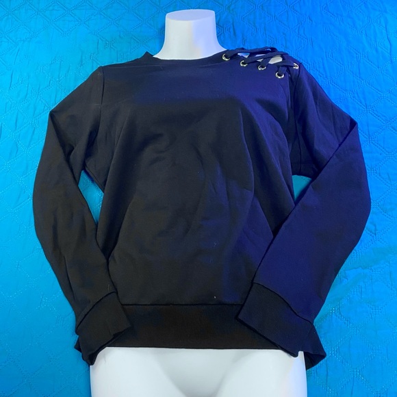 Michael Kors, black top Sweatshirt with Lace-Up Detail NWT (medium) - Picture 3 of 10